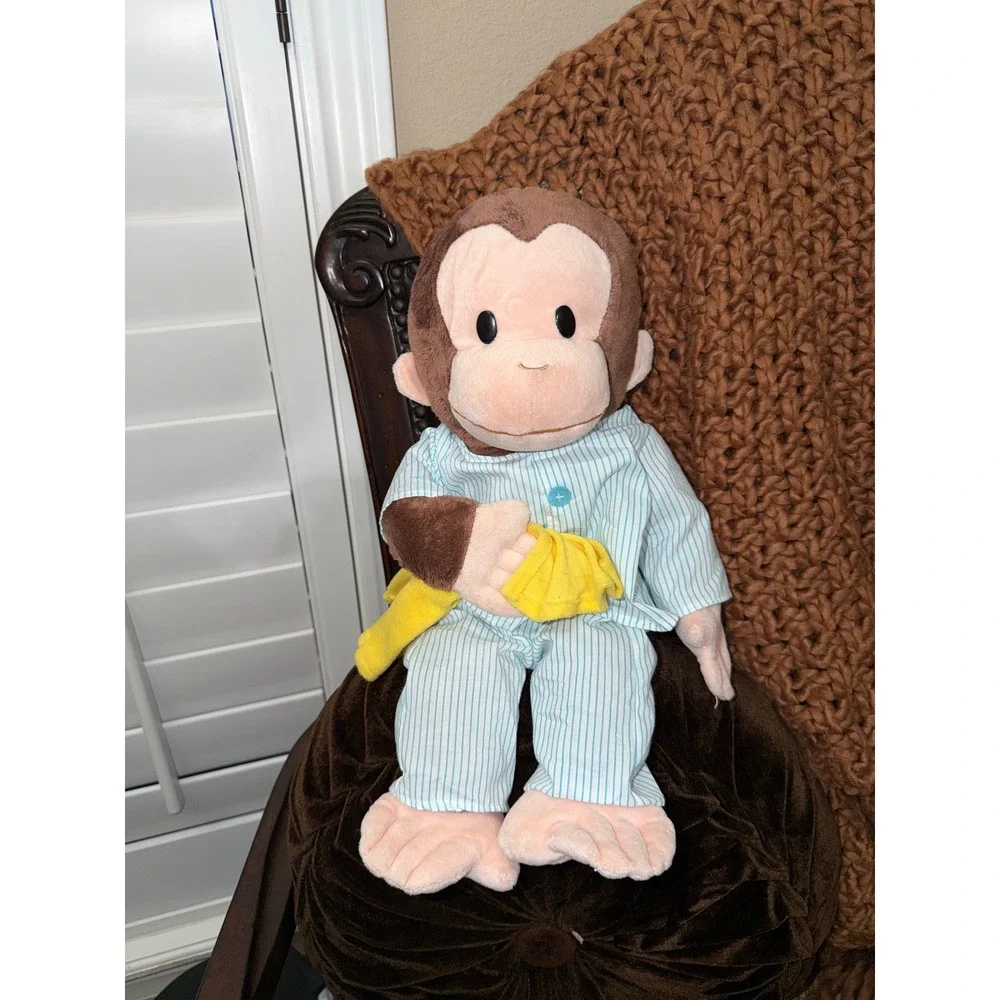 Gund Curious George Plush in Blue Striped Pajamas with Yellow Blanket 15 Inch